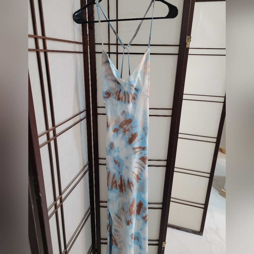 Sky blue tie-dye floor length open back dress